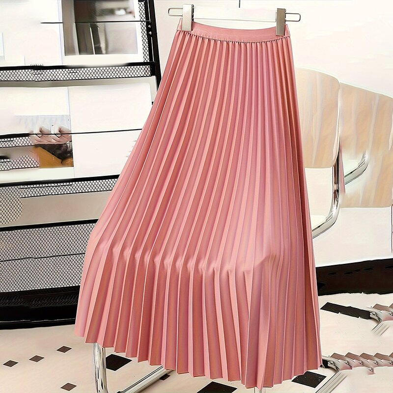 Pleated Skirt Factory - Summer Elegant High Waist Plain Casual Midi