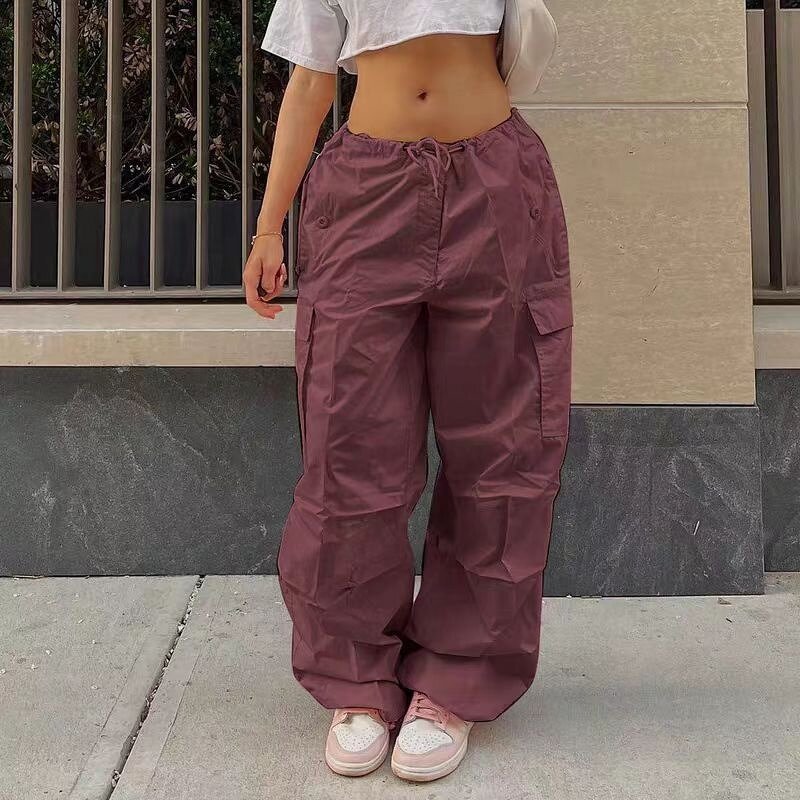 Cargo Pants Supplier - Fashionable Solid Color Loose Straight High Waist