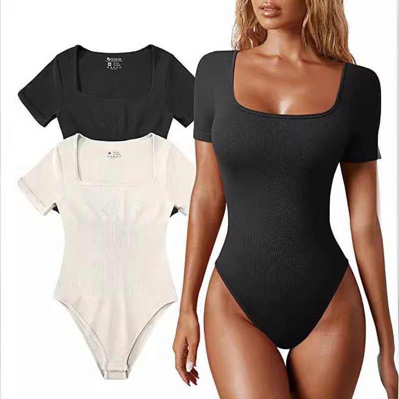 Women's Jumpsuit Factory - Summer Skintight Square Collar Short Sleeves