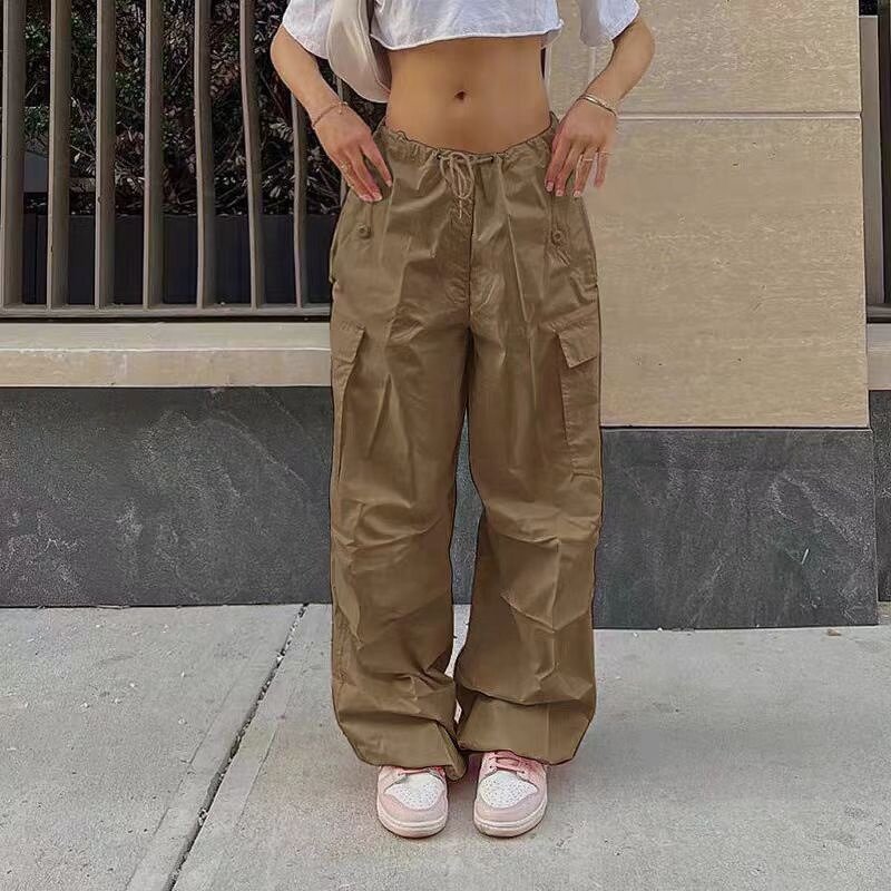 Cargo Pants Supplier - Fashionable Solid Color Loose Straight High Waist