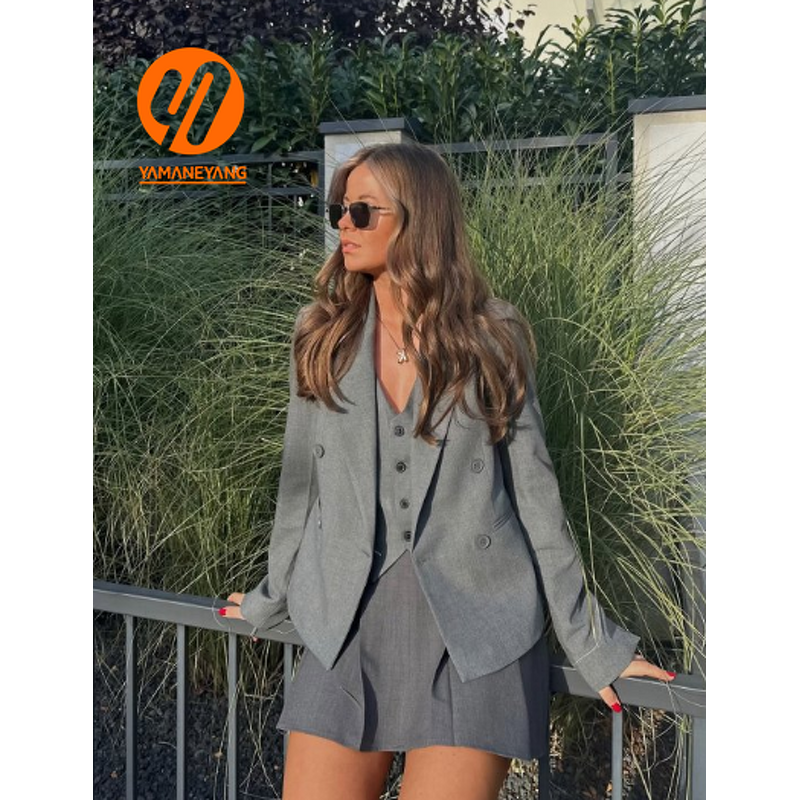 Women's Vest Factory - Grey Veste Denim Linen Blend Asymmetrical Button-up