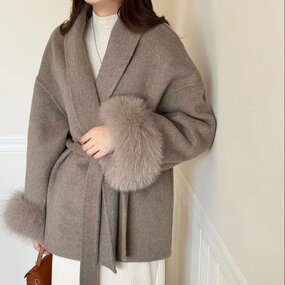 Fur Coat Supplier - Wool Blended Short Coat with Fox Cuff