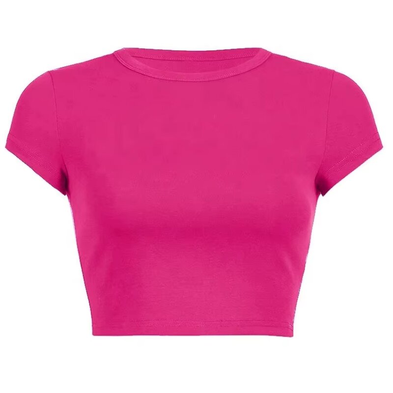 Crop Top Supplier - Custom 100% Cotton Plus Size Blank Puff Rhinestone