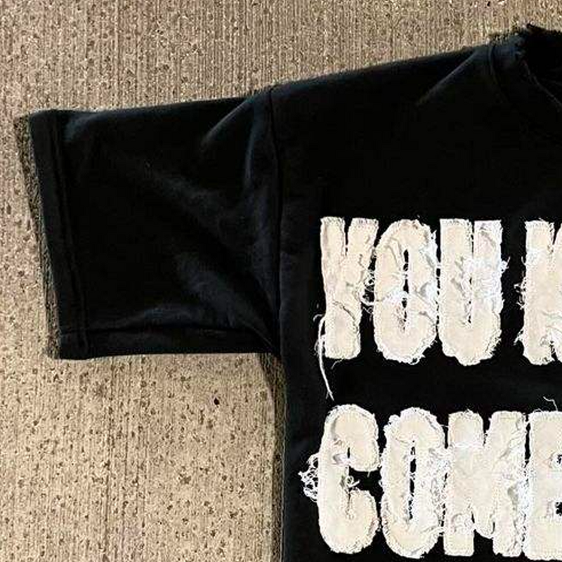 T Shirt Supplier - 100% Cotton Distressed Embroider Casual Streetwear