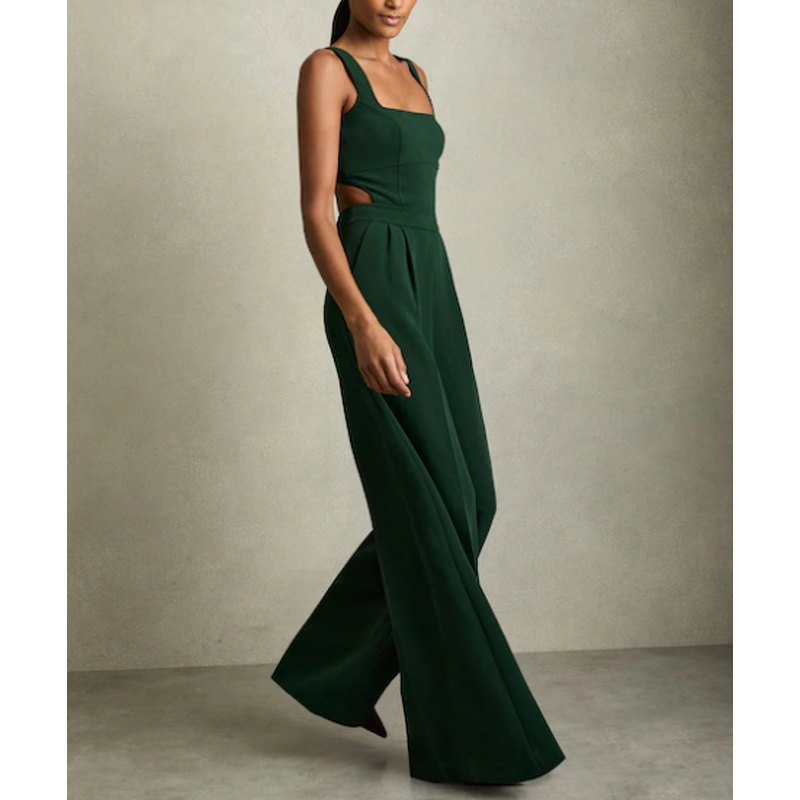 Overalls Factory - Boho Green Wide-Leg Cut-Out Jumpsuit Wholesale
