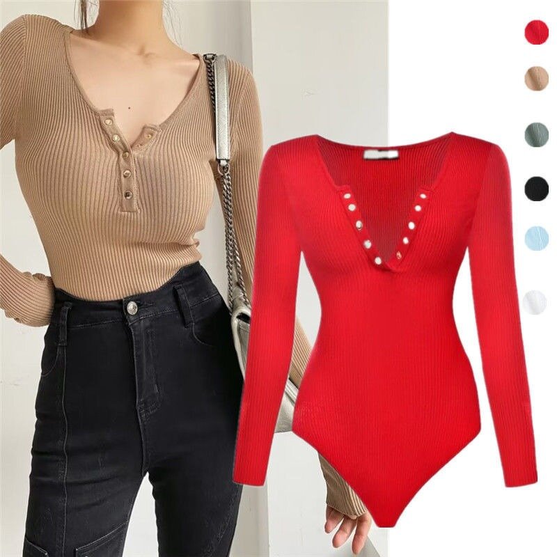 Women's Bodysuit Supplier - Long Sleeve Knitted Hot Girl Elastic Slimming