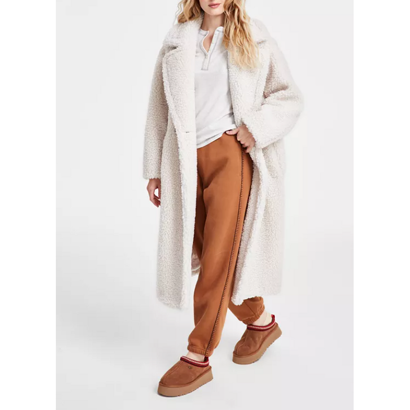 Fur Coat Factory - Women's Faux Long Brown V-neck Winter Warm Luxury