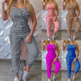 Workwear Pants Factory - Solid Color Casual Shoulder Strap One-piece