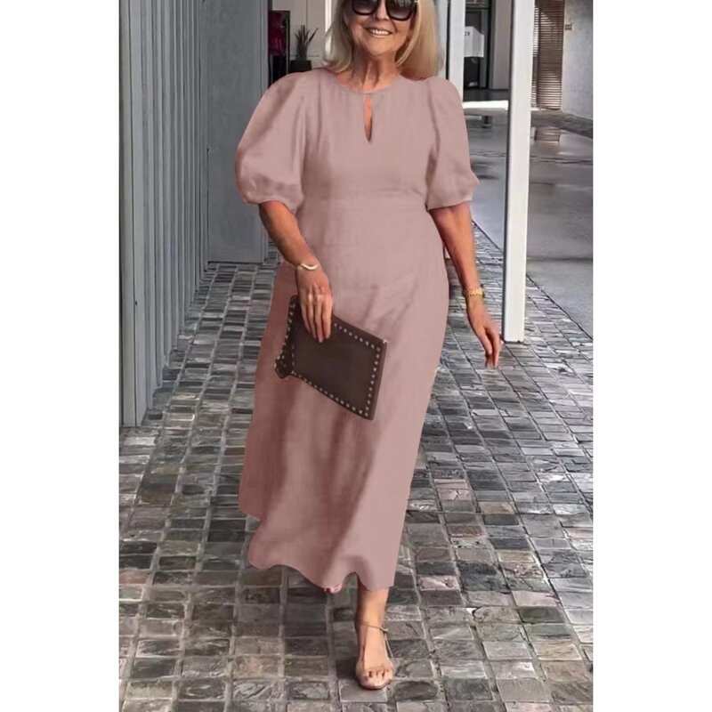 Cotton Dress Factory - Round Neck Loose for Mama Black Casual Plus Size