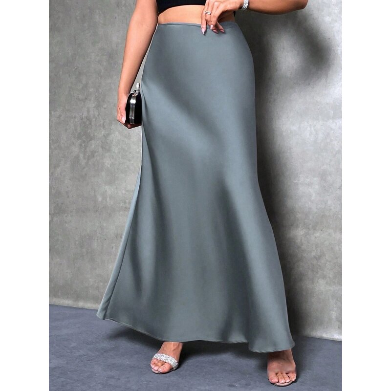 Satin Skirt Factory - Fashion Breathable Spring Casual Solid Black High Waist