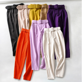 Women's Pants Factory - New Arrival Solid Color Slim Waist With Belt