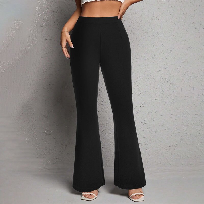 Slipper Trousers Factory - Summer Black Elegant Slim High Waist Split