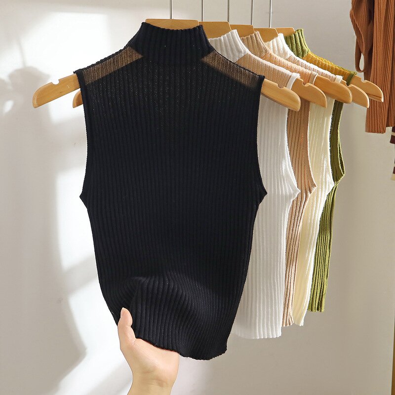 Knitted Vest Supplier - Women's Inner Base Shirt Half-High Neck Sleeveless