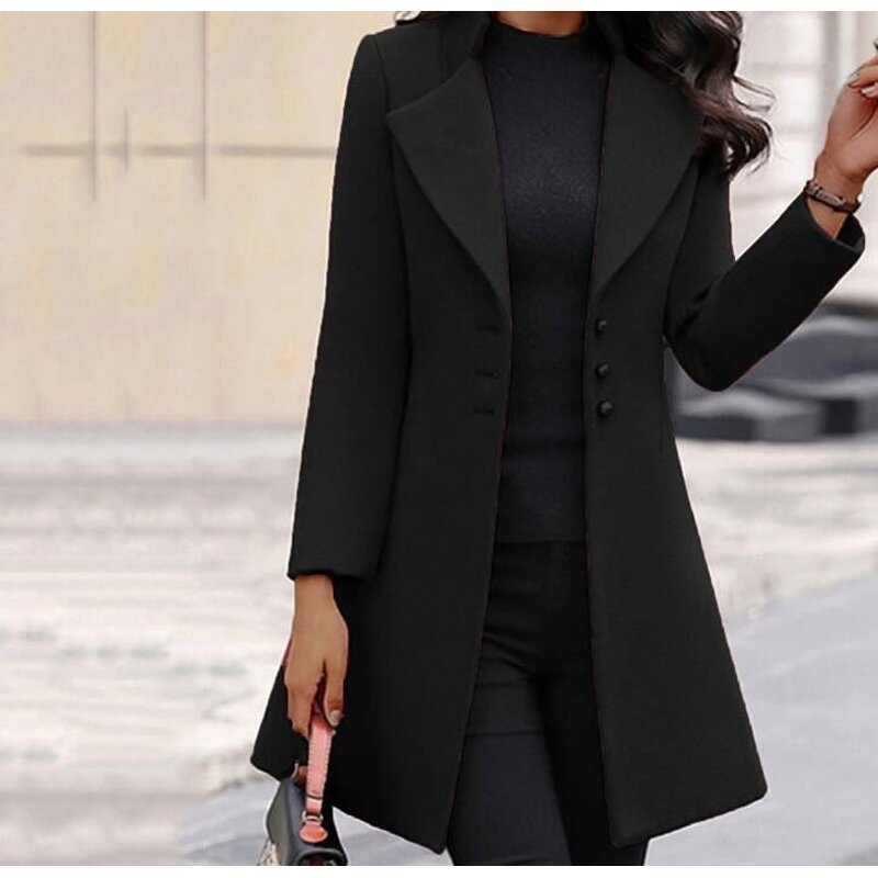 Women's Coat Supplier - Long Lapel Solid Color Button Cardigan