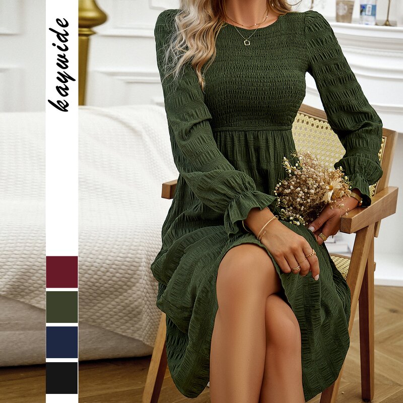 Women's Dress Factory - Smocking Loose Plus Size New Style Round Neck