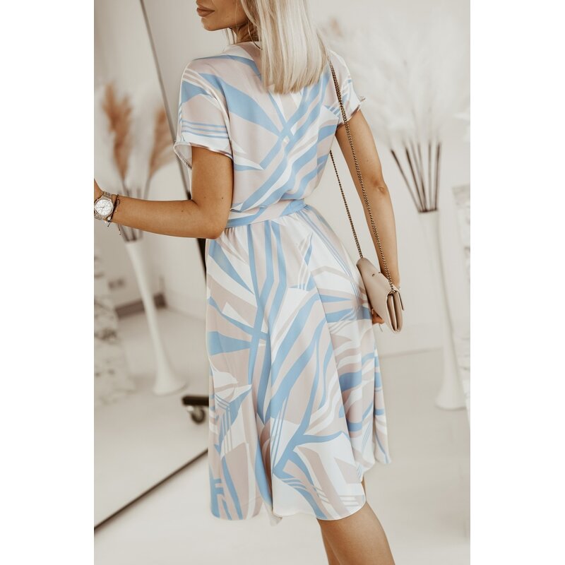 Print Dress Supplier - Fashion v Neck Casual Blue Cotton Summer Short