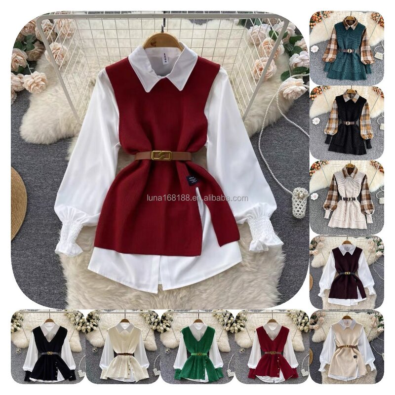 Shirt Set Factory - New Autumn Winter Women's Loose Long-sleeved Top Vest