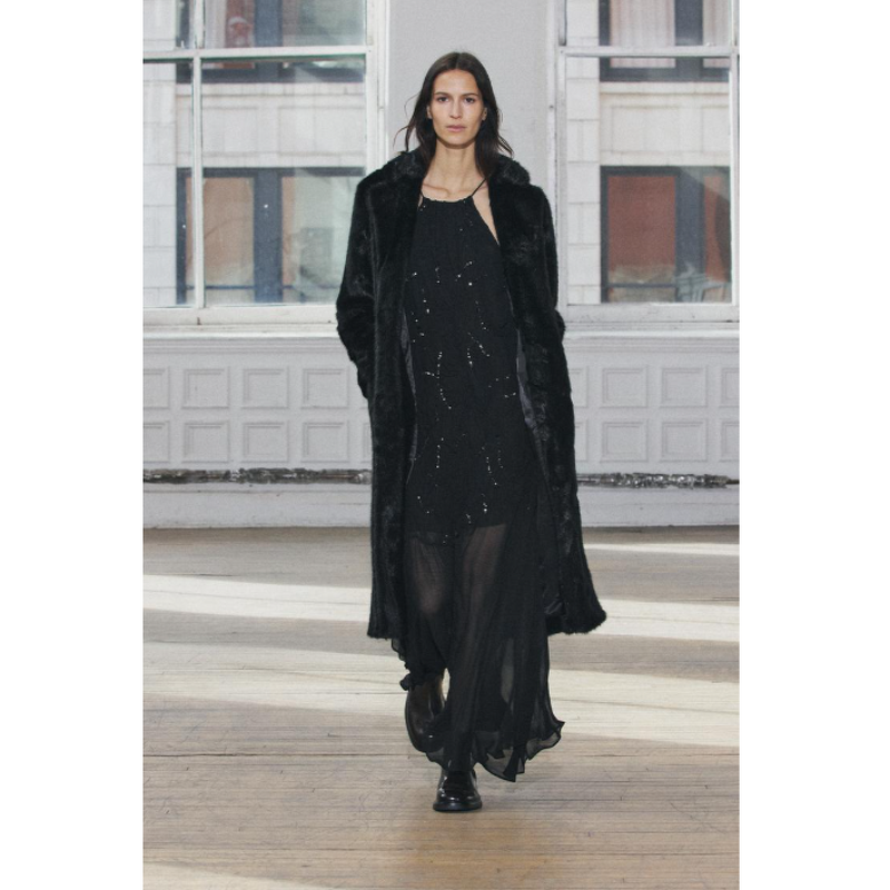 Fur Coat Factory - Women's Faux Long Brown V-neck Winter Warm Luxury