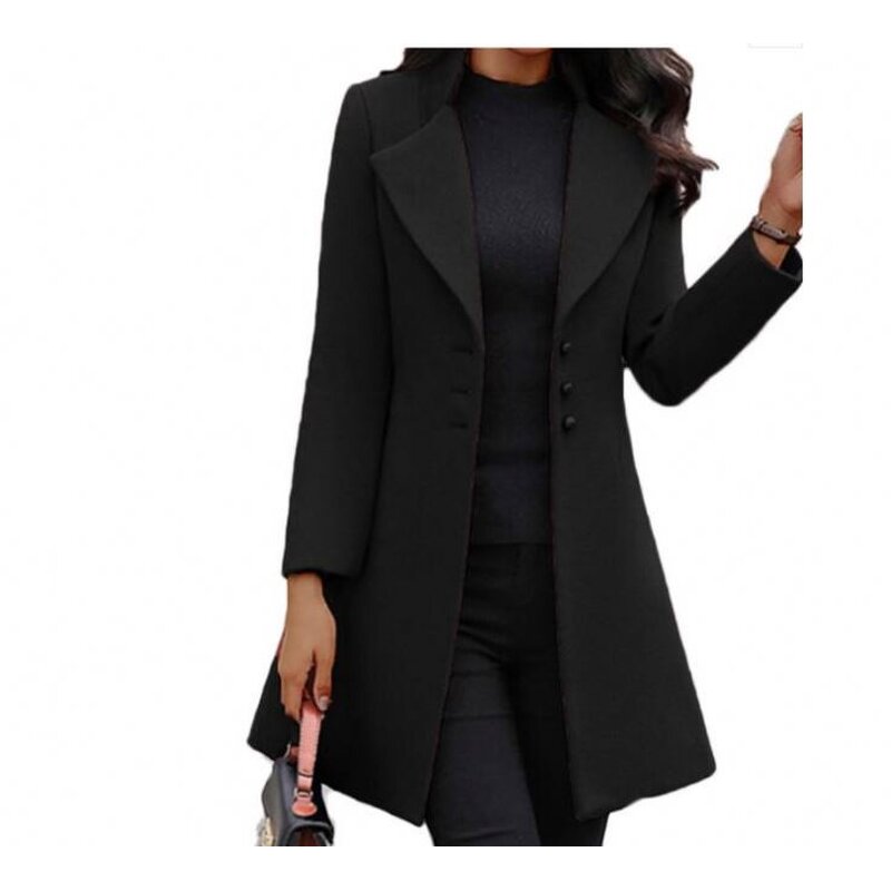 Women's Coat Supplier - Long Lapel Solid Color Button Cardigan