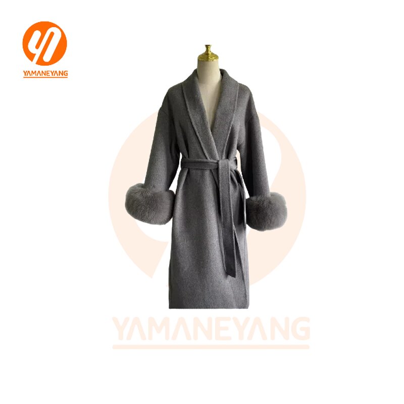 Women's Coat Factory - Casual Long Coat Soft Cashmere Woolen Plain