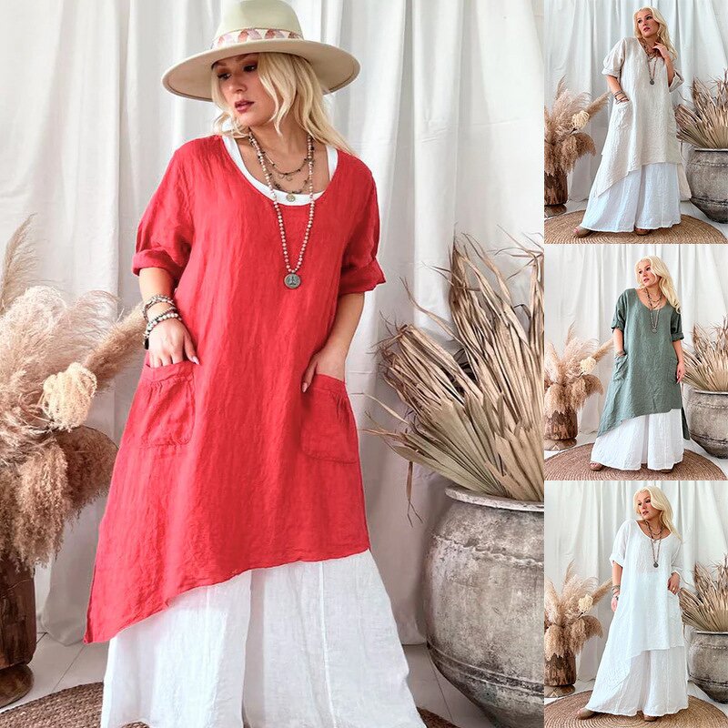 Linen Dress Supplier - Round Neck Loose Bohemia Long Casual Cotton Summer