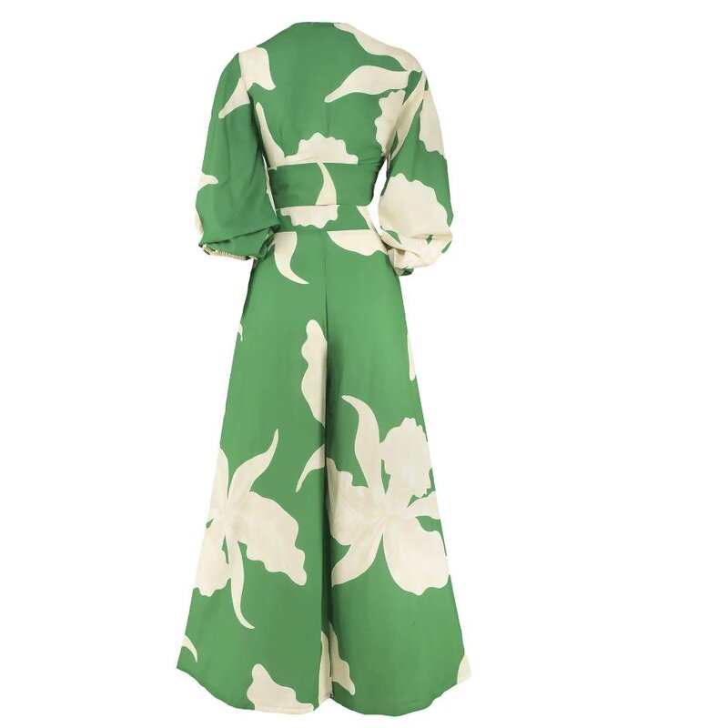 Two Piece Set Supplier - Print Loose V Neck Wrap Crop Tops & Wide Leg