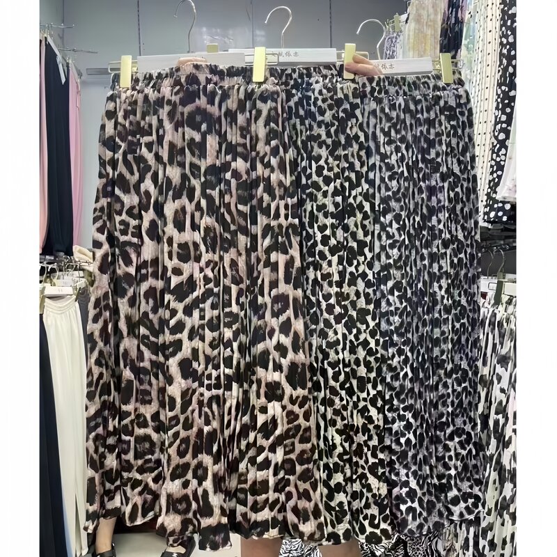 Pleated Skirt Factory - Lady Summer Casual Maxi 2024 New Leopard Print