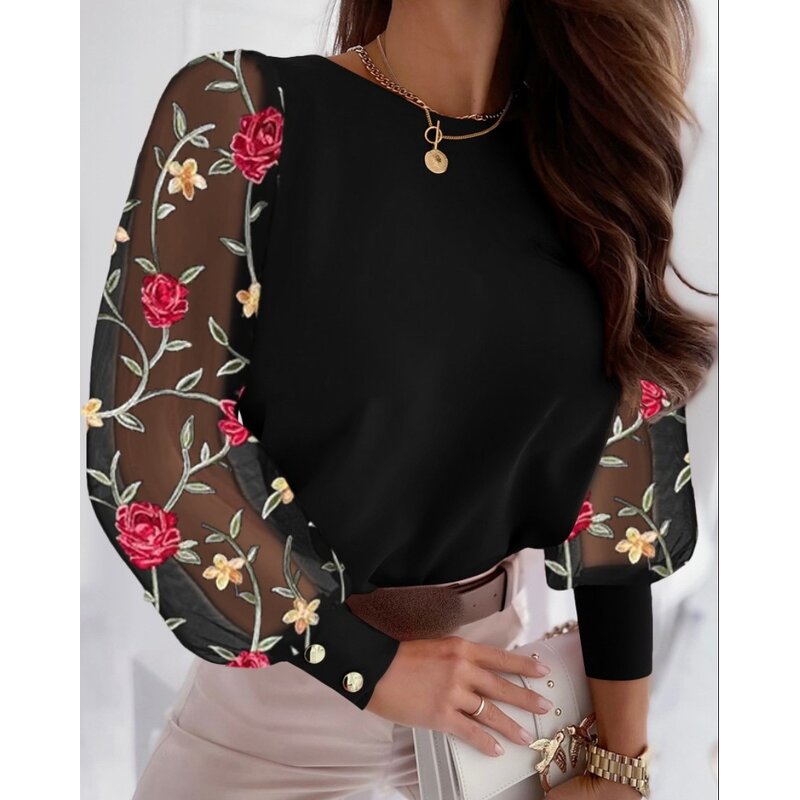 Women's Shirt Factory - Low Price Wholesale Petal Mesh Embroidered