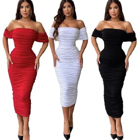 Dress Factory - Midi Evening Party Backless Ruffled Bodycon Prom