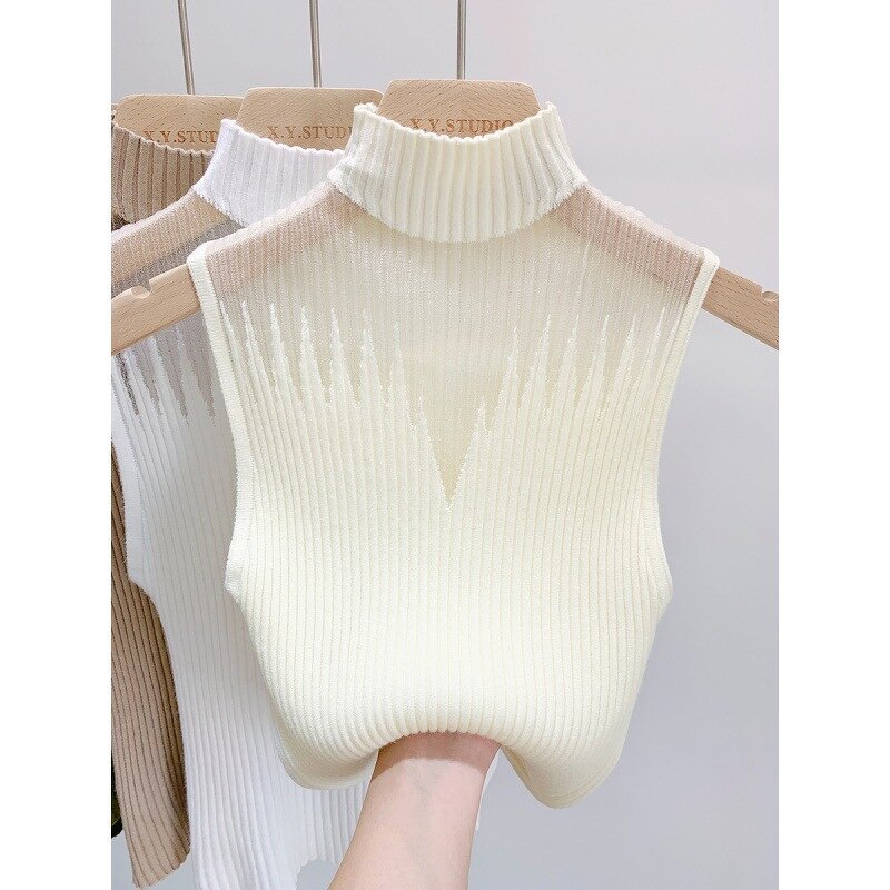 Knitted Vest Supplier - Women's Inner Base Shirt Half-High Neck Sleeveless