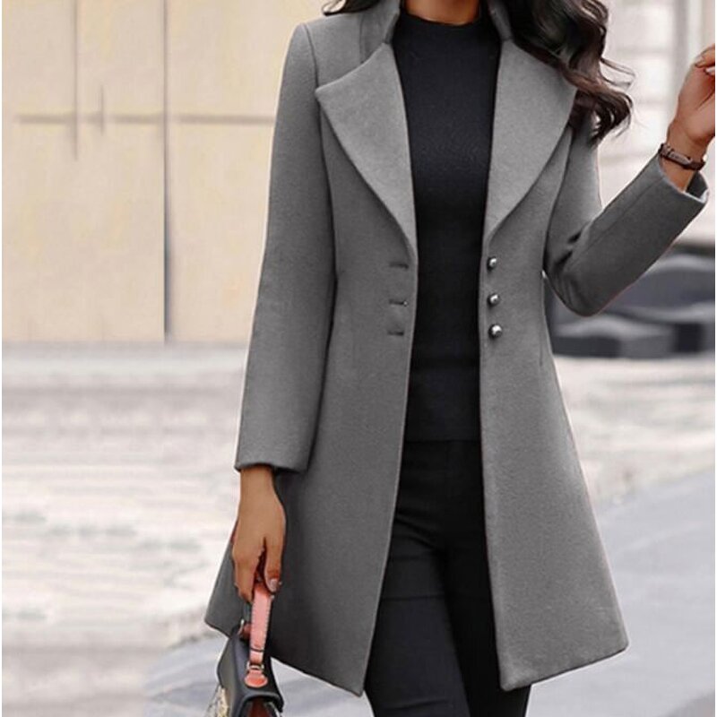 Women's Coat Supplier - Long Lapel Solid Color Button Cardigan