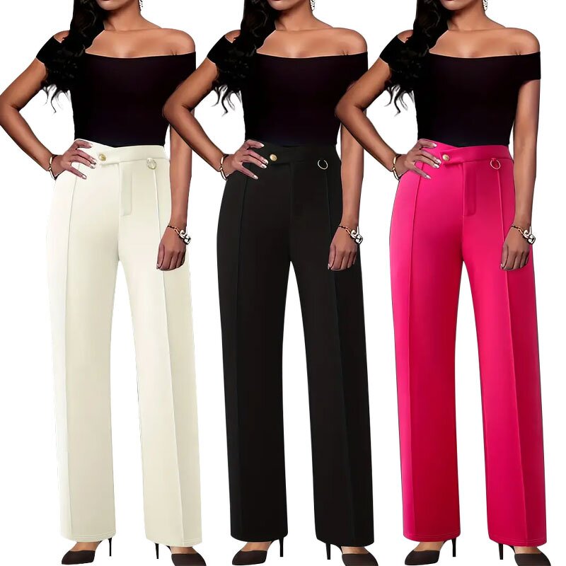Women's Trousers Supplier - Elegant Pleater Office Lady Slim Straight