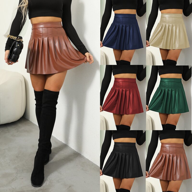 Pu Leather Skirt Supplier - New Arrivals Trendy Solid Color Pleated Street