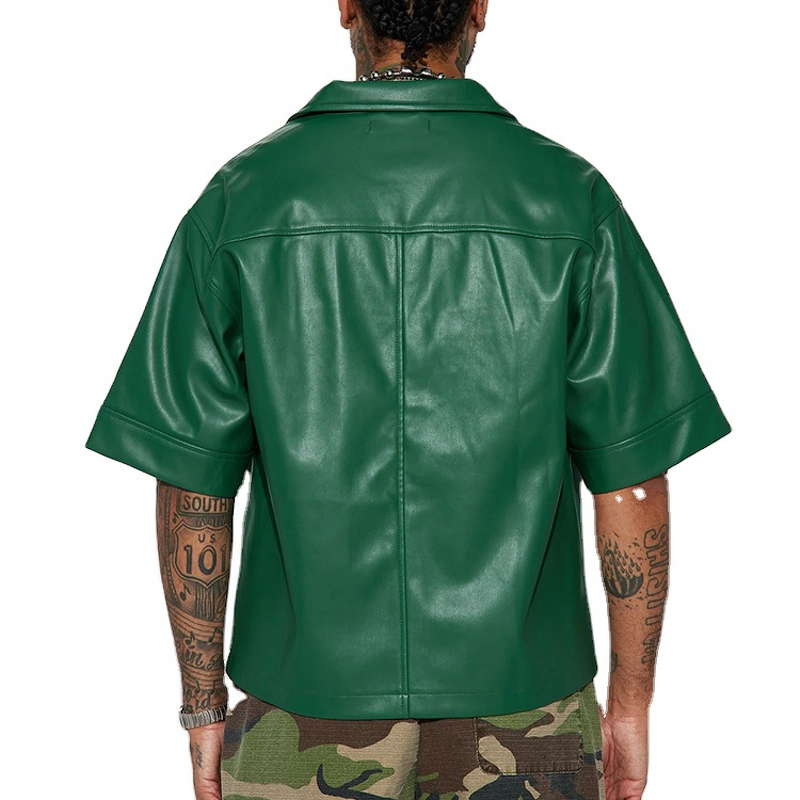 Leather Shirt Supplier - Letterman Double Pocket Short Sleeve Men
