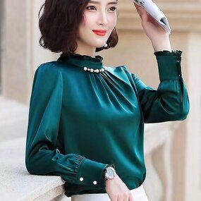 Satin Shirt Supplier - Spring Long Sleeve Office Lady Elegant Bead