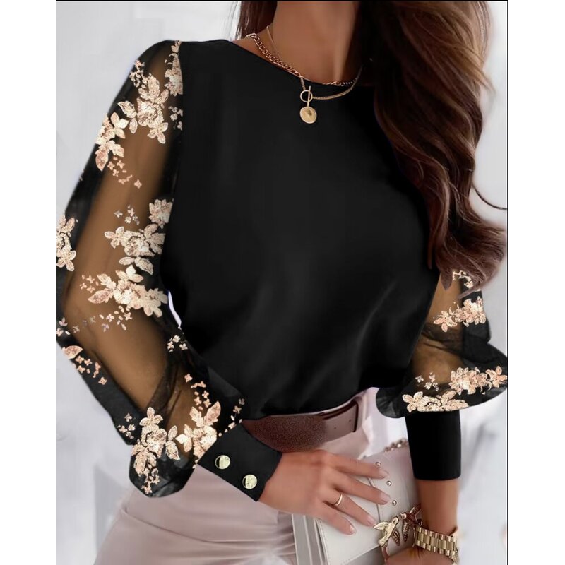 Women's Shirt Factory - Low Price Wholesale Petal Mesh Embroidered
