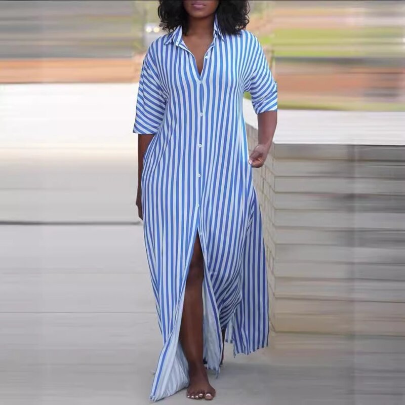 Shirt Dress Supplier - Stripe Plus Size Maxi Fat Casual Workout Custom