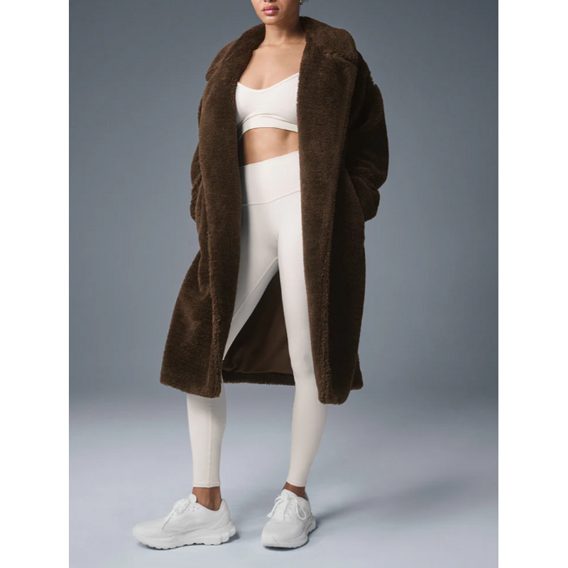 Fur Coat Factory - Women's Faux Long Brown V-neck Winter Warm Luxury