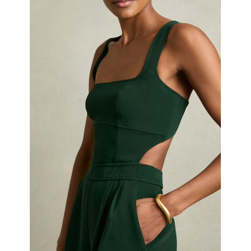 Overalls Factory - Boho Green Wide-Leg Cut-Out Jumpsuit Wholesale