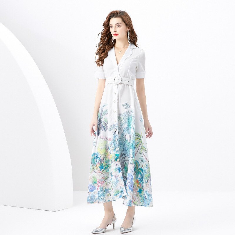 V Neck Dress Factory - Placement Printing Belt Dress Shirts for Men