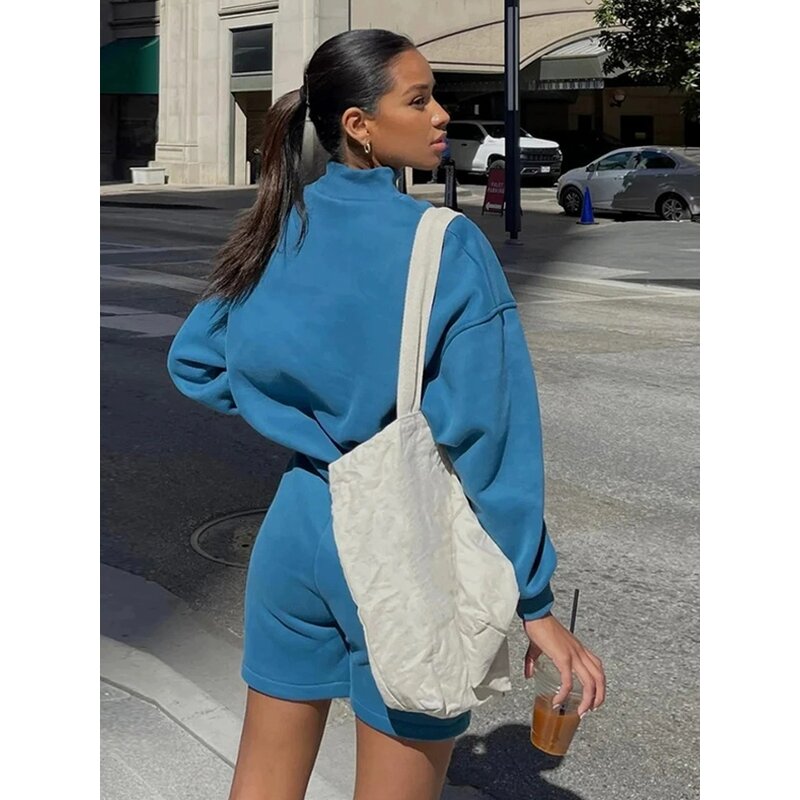 Hoodie Set Factory - Custom Crop Top Half Turtleneck Women Set Wholesale