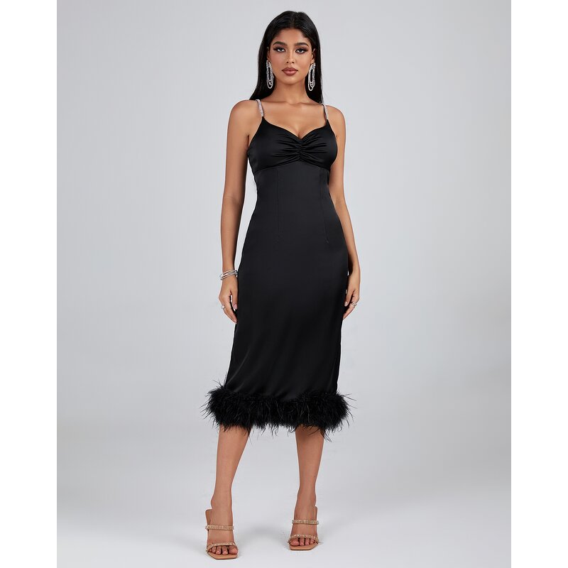 Vacation Dress Supplier - V Neck Sleeveless Feather Boutique Mini Bandages