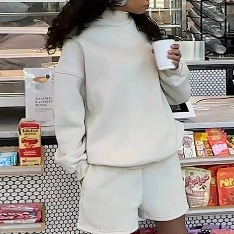 Hoodie Set Factory - Custom Crop Top Half Turtleneck Women Set Wholesale