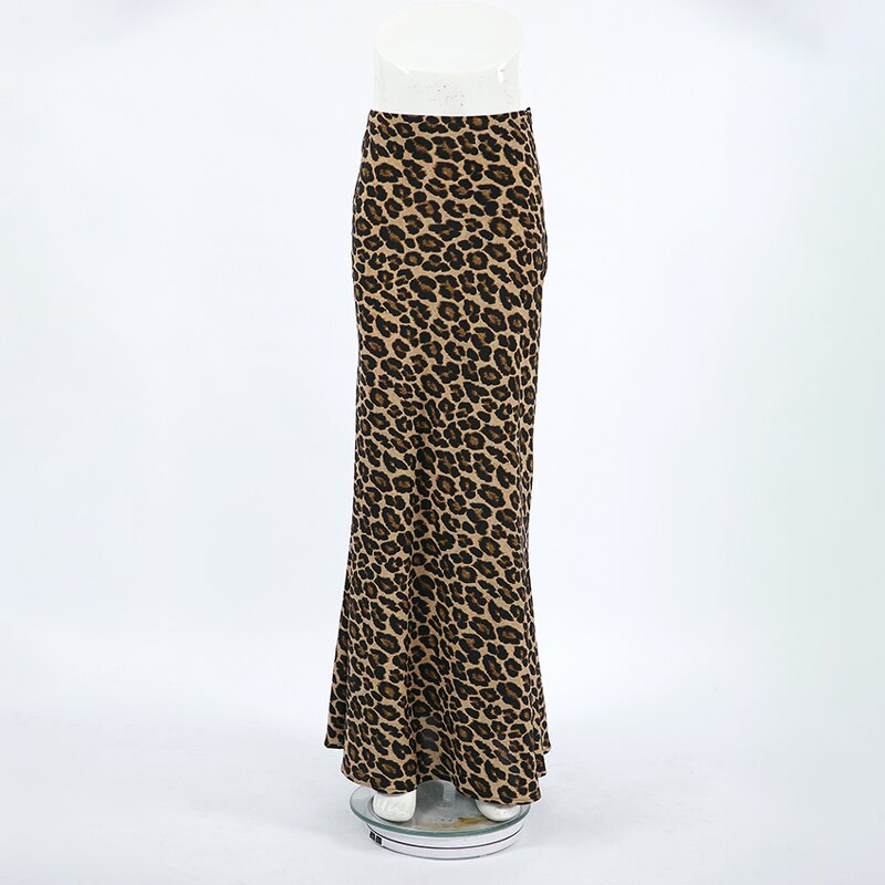 Long Skirt Supplier - OOTN Fashion Elegant Leopard Trailing Summer Zipper