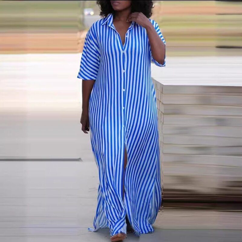 Shirt Dress Supplier - Stripe Plus Size Maxi Fat Casual Workout Custom