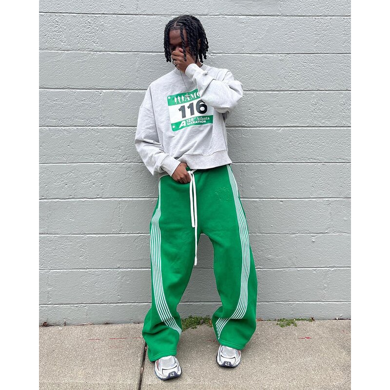 Sweatpants Supplier - Custom Striped Oversized Baggy Wide Leg Cotton