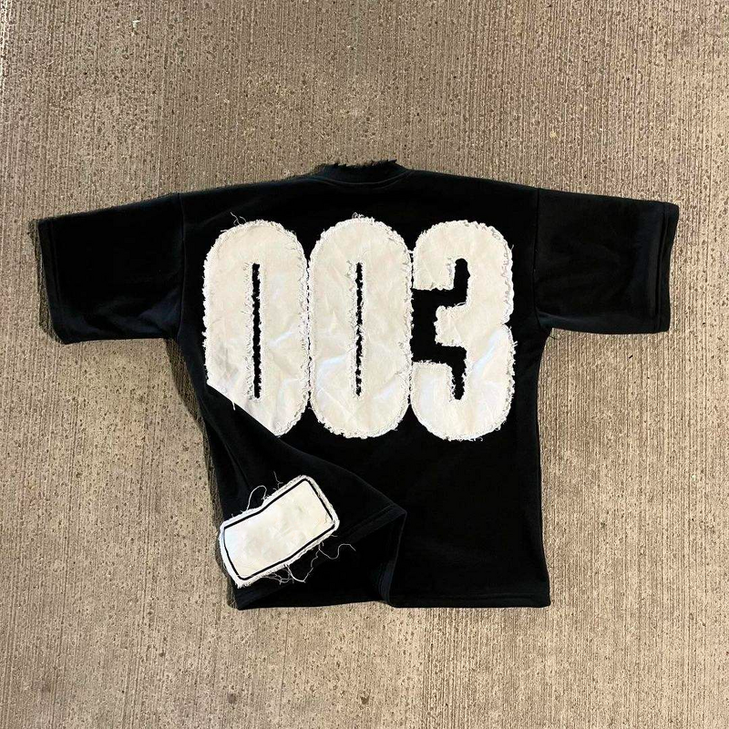 T Shirt Supplier - 100% Cotton Distressed Embroider Casual Streetwear