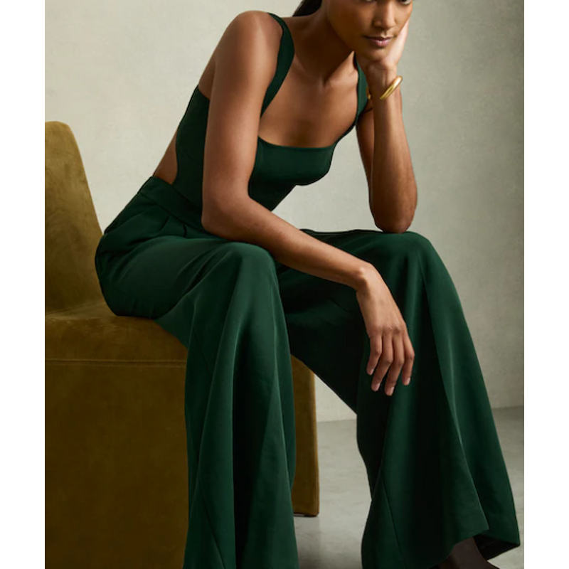 Overalls Factory - Boho Green Wide-Leg Cut-Out Jumpsuit Wholesale