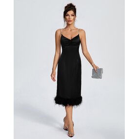 Vacation Dress Supplier - V Neck Sleeveless Feather Boutique Mini Bandages