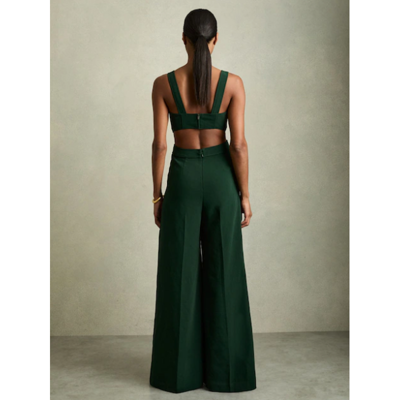 Overalls Factory - Boho Green Wide-Leg Cut-Out Jumpsuit Wholesale